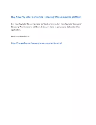 Buy Now Pay Later Consumer Financing WooCommerce platform