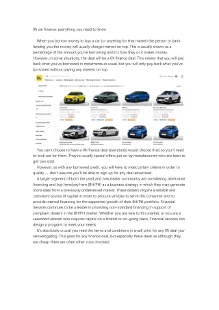 0 car finance need to know