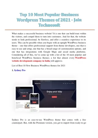 Top 10 Most Popular Business Wordpress Themes of 2021 - Jain Technosoft