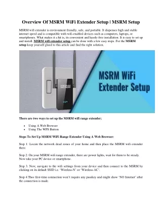 Overview Of MSRM WiFi Extender Setup  MSRM Setup