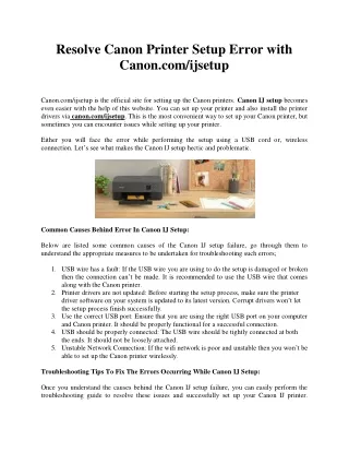 Resolve Canon Printer Setup Error With Canon.comijsetup
