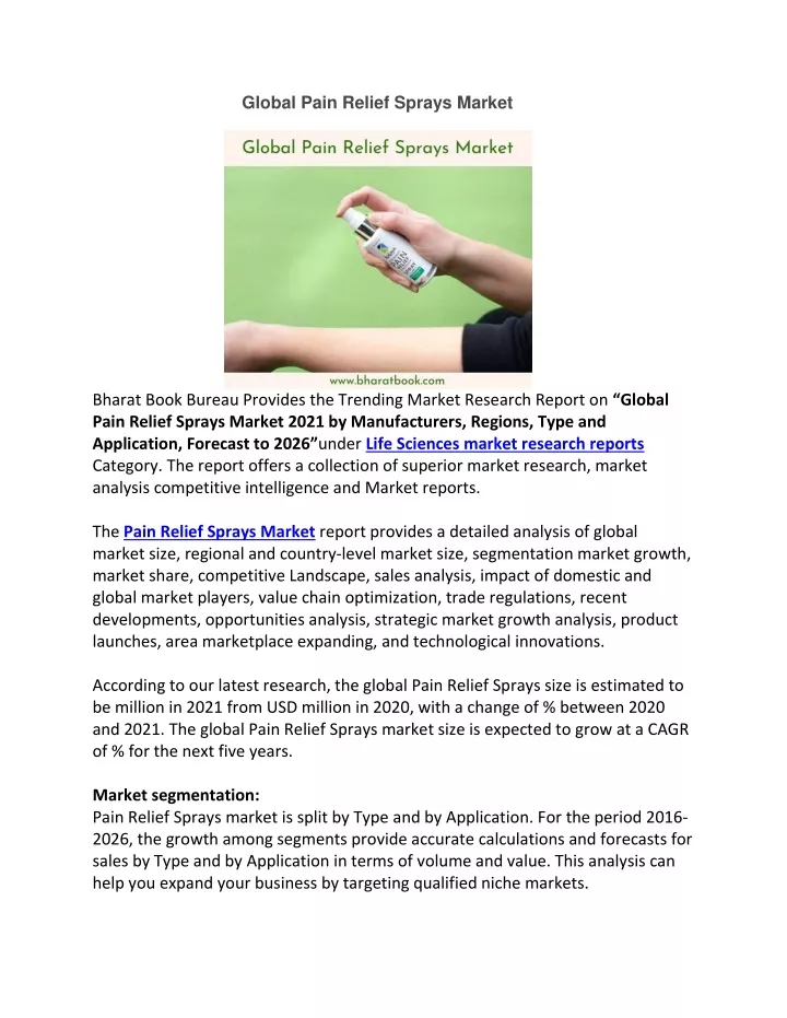 global pain relief sprays market