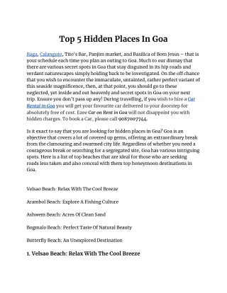 Top 5 Hidden Places In Goa