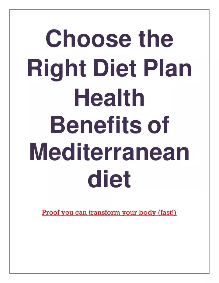 choose the right diet plan health benefits