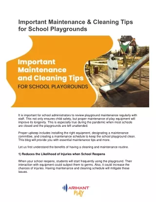 Important Maintenance & Cleaning Tips for School Playgrounds - ArihantPlay