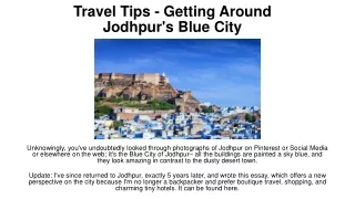 Travel Tips - Getting Around Jodhpur's Blue City