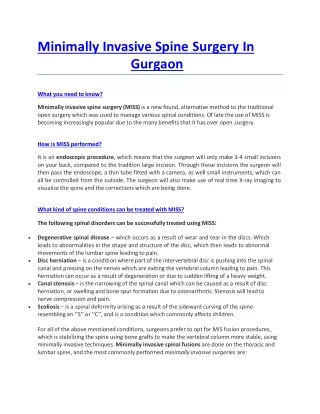 Minimally Invasive Spine Surgery In Gurgaon