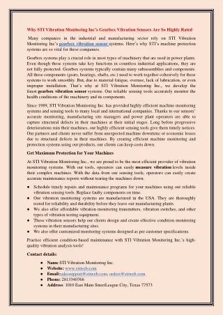 why sti vibration monitoring inc s gearbox
