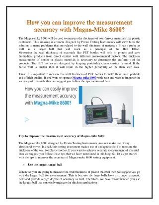 How you can Improve the Measurement accuracy with Magna-Mike 8600