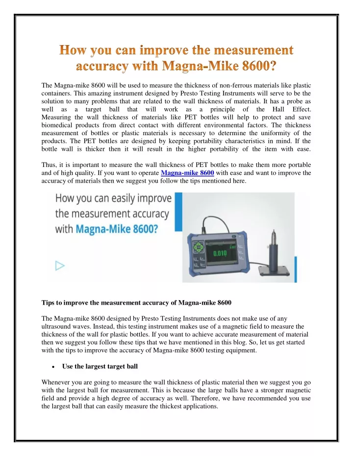 the magna mike 8600 will be used to measure