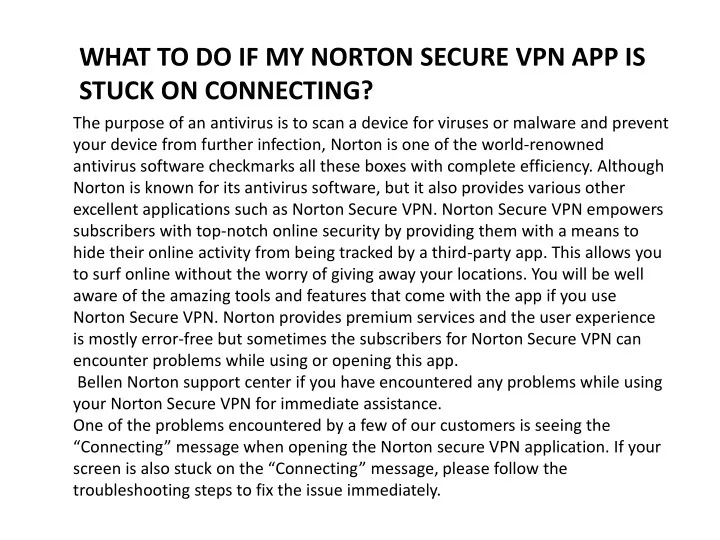 what to do if my norton secure vpn app is stuck