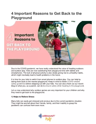 4 important reasons to get back to the playground- Arihantplay