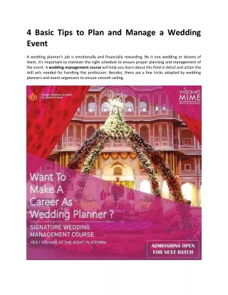 4 Basic Tips to Plan and Manage a Wedding Event