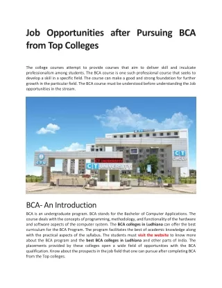 Job Opportunities after Pursuing BCA from Top Colleges