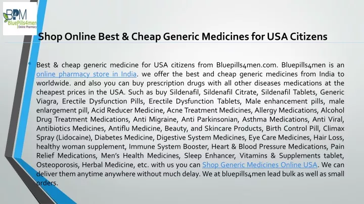 shop online best cheap generic medicines for usa citizens