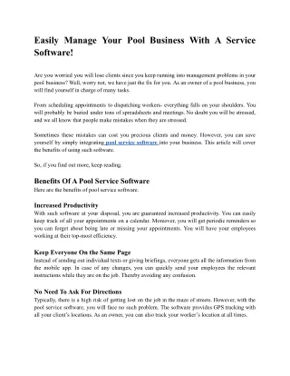 Easily Manage Your Pool Business With A Service Software