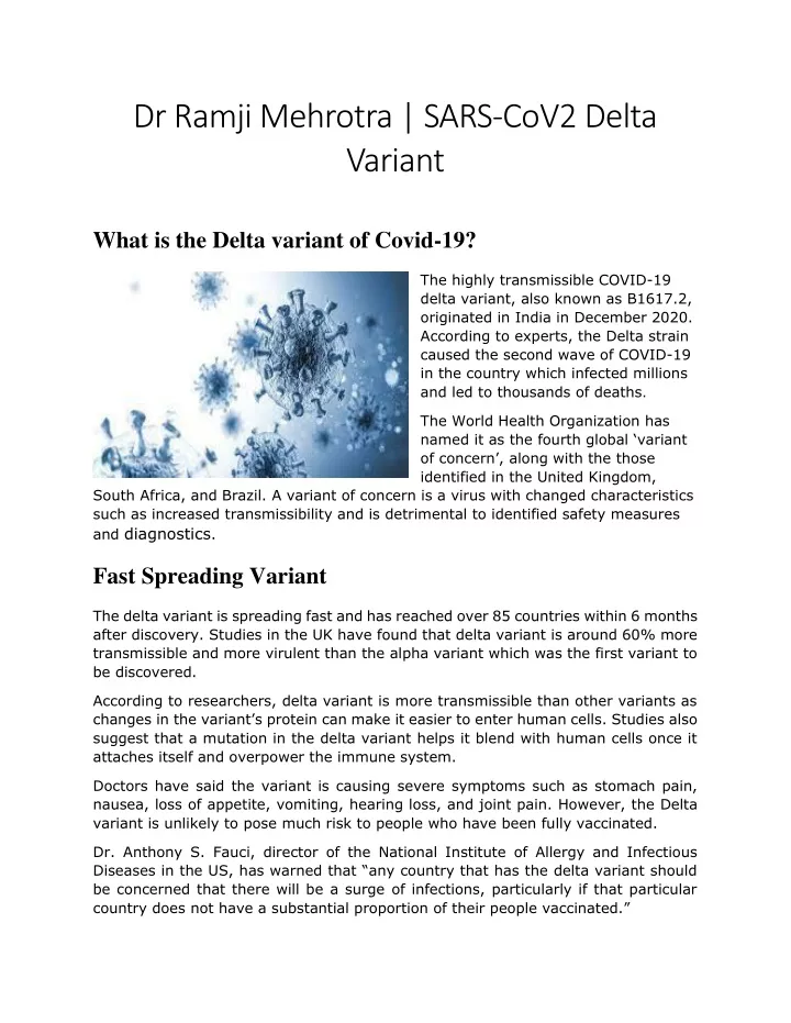 dr ramji mehrotra sars cov2 delta variant