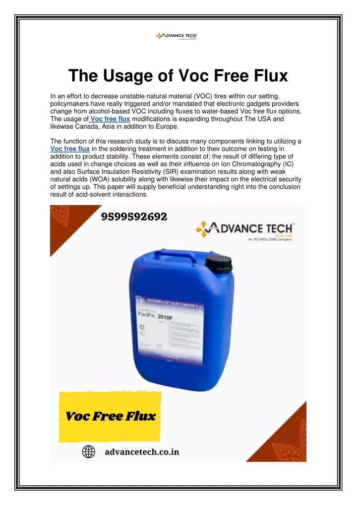 the usage of voc free flux