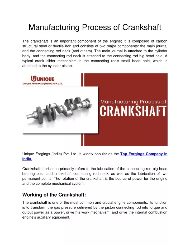 manufacturing process of crankshaft