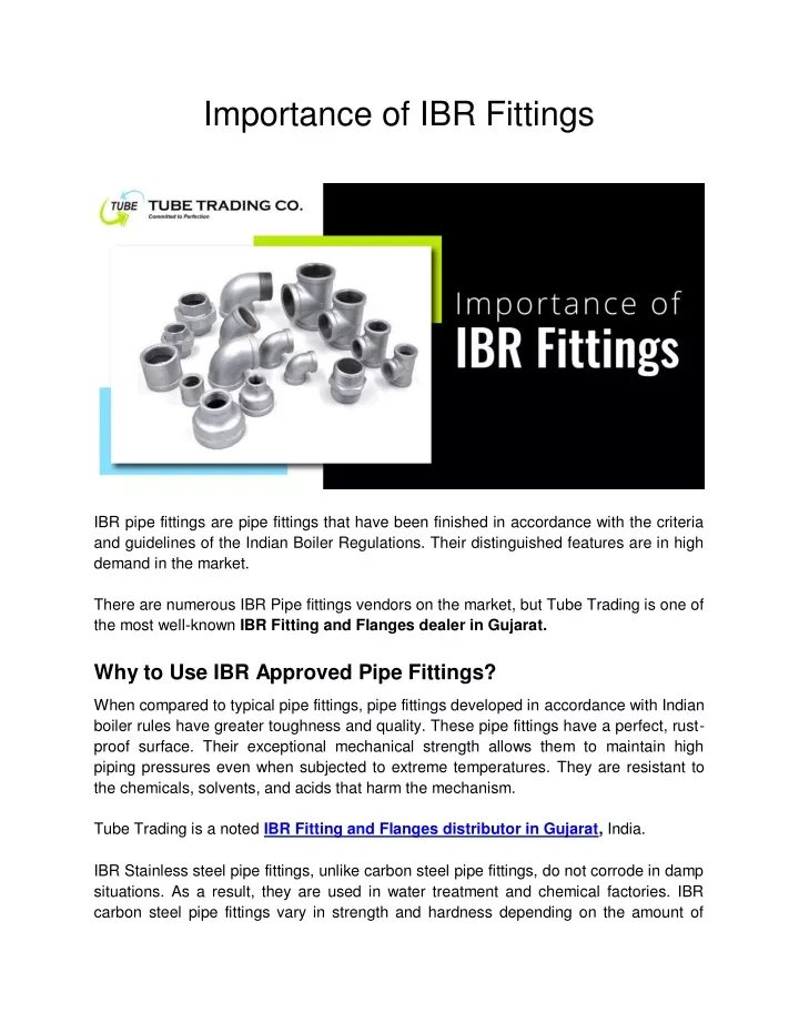 importance of ibr fittings