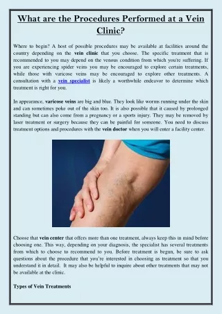 what are the procedures performed at a vein clinic