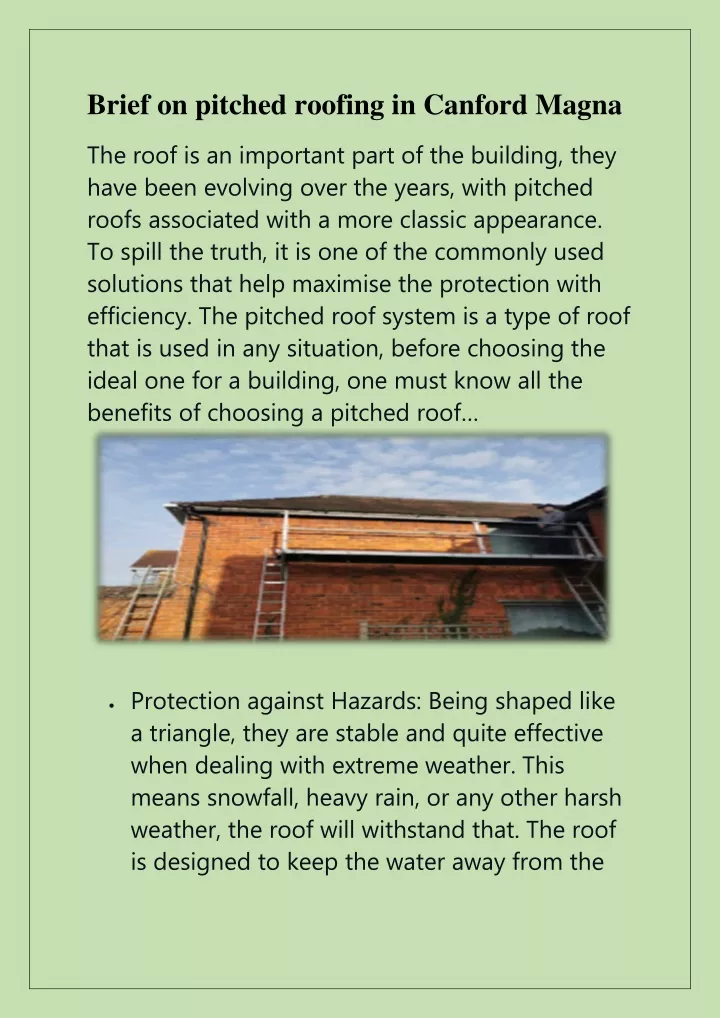 brief on pitched roofing in canford magna