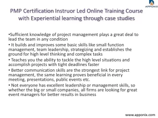 PMP Certification Instruor Led Online Training Course with