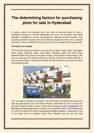 The determining factors for purchasing plots for sale in Hyderabad