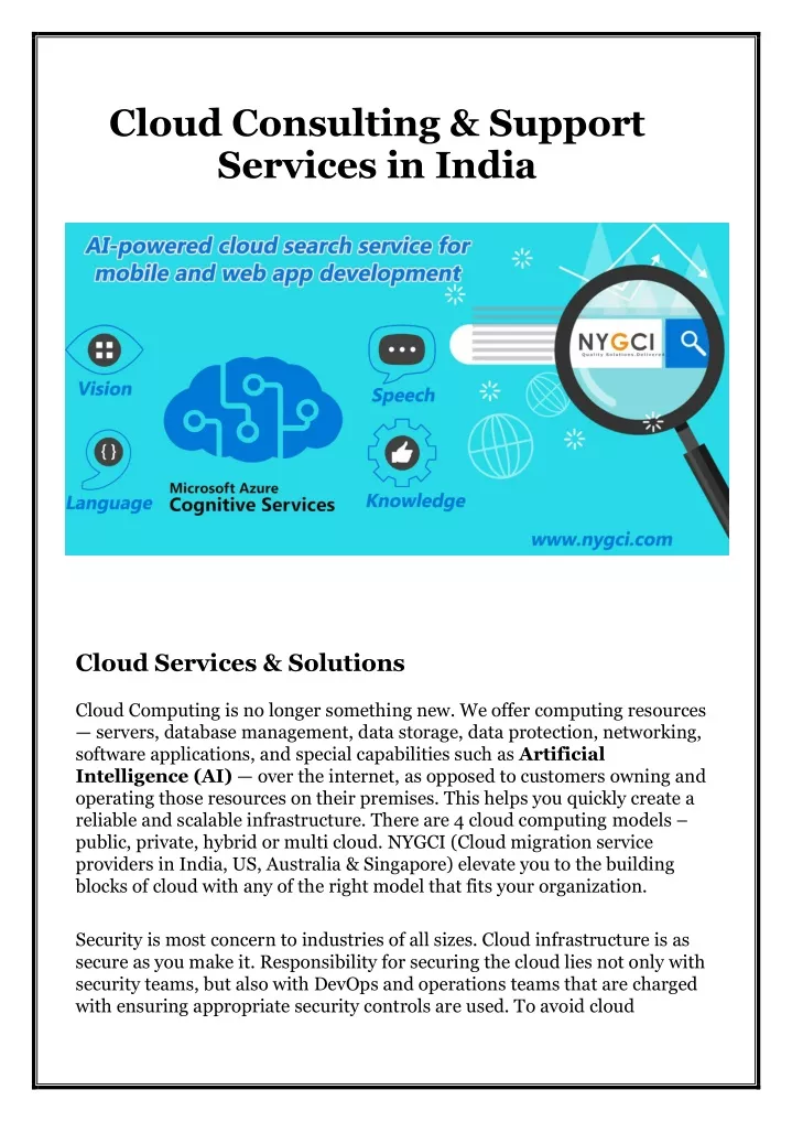 cloud consulting support services in india