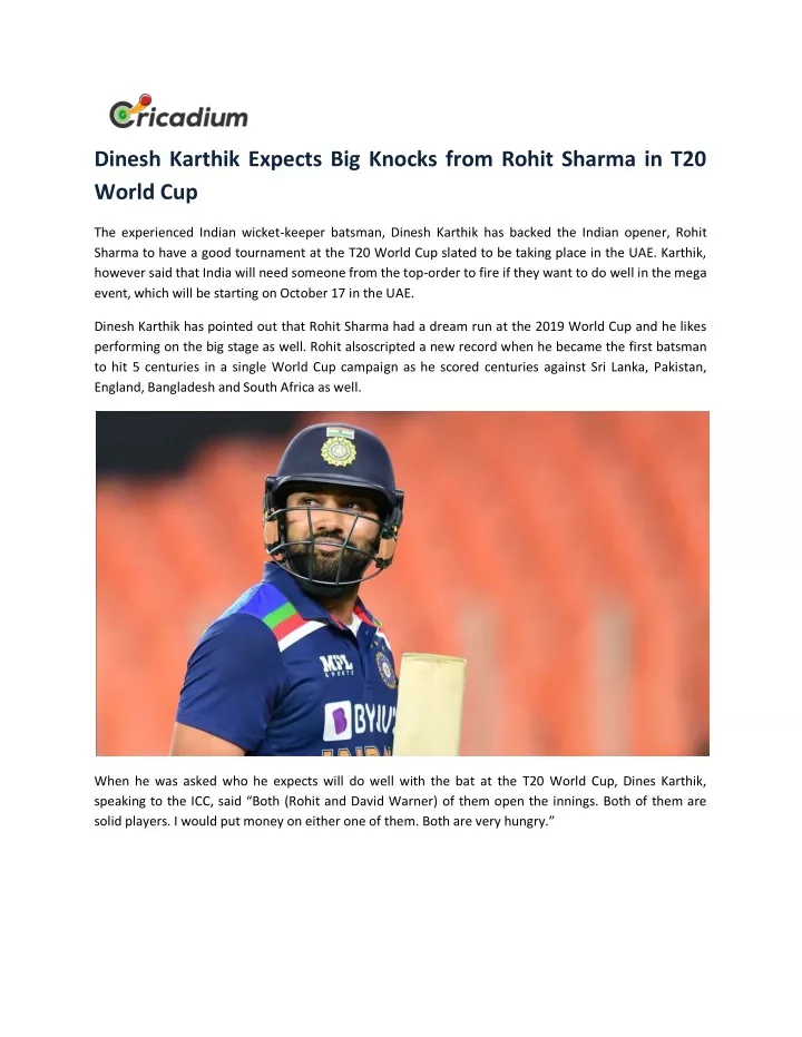 dinesh karthik expects big knocks from rohit