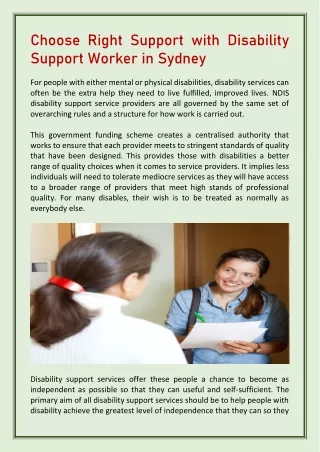 Choose Right Support with Disability Support Worker in Sydney