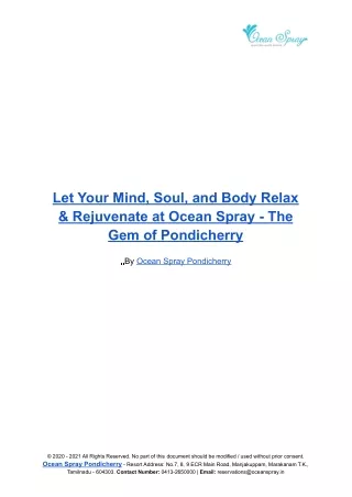 Let Your Mind, Soul, and Body Relax & Rejuvenate at Ocean Spray - The Gem of Pondicherry