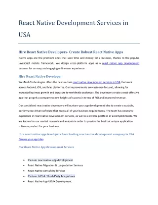 React Native Development Services in USA