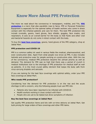 Know More About PPE Protection