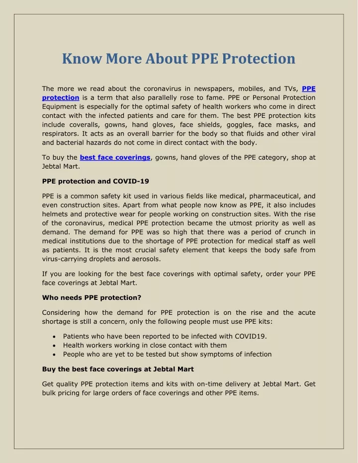 know more about ppe protection