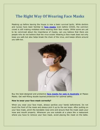 The Right Way Of Wearing Face Masks