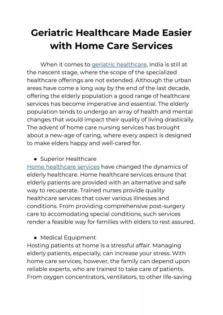 geriatric healthcare made easier with home care