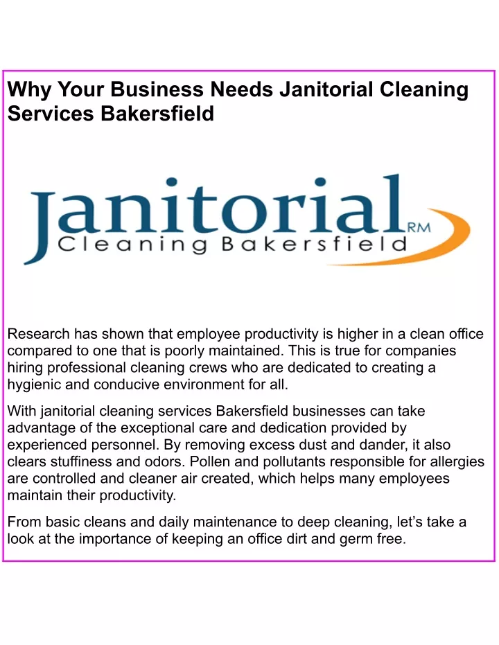 why your business needs janitorial cleaning