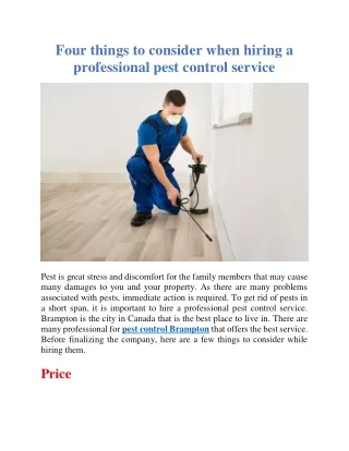 Four things to consider when hiring a professional pest control service