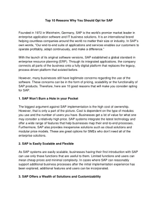 10 Good Reasons Why You Should Opt for SAP