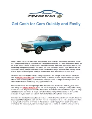Get Cash for Cars Quickly and Easily