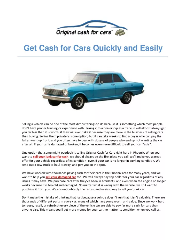 get cash for cars quickly and easily