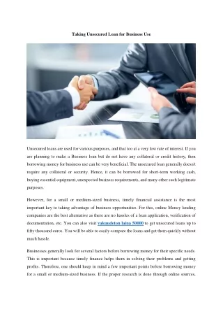 taking unsecured loan for business use