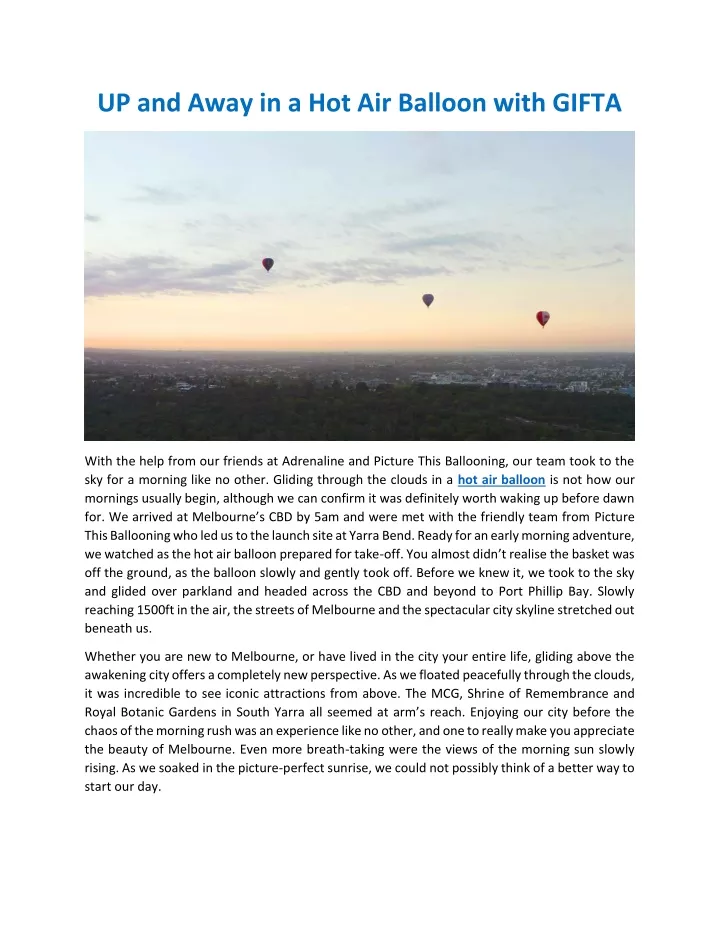 up and away in a hot air balloon with gifta