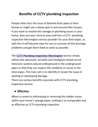 Benefits of CCTV Plumbing Inspection
