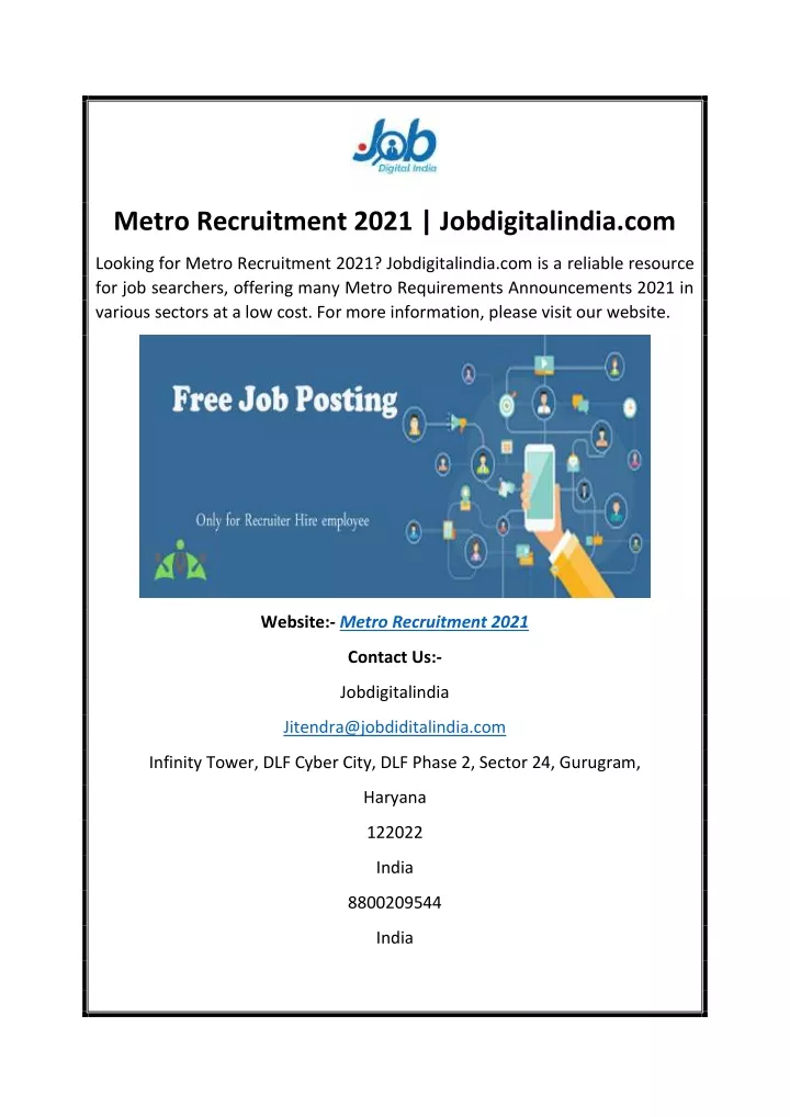 metro recruitment 2021 jobdigitalindia com