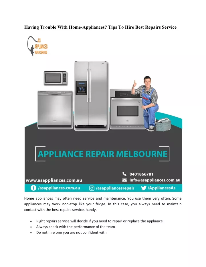 having trouble with home appliances tips to hire