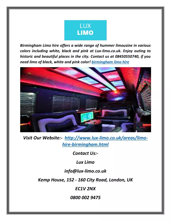 birmingham limo hire offers a wide range