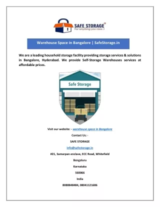 warehouse space in bangalore safestorage in