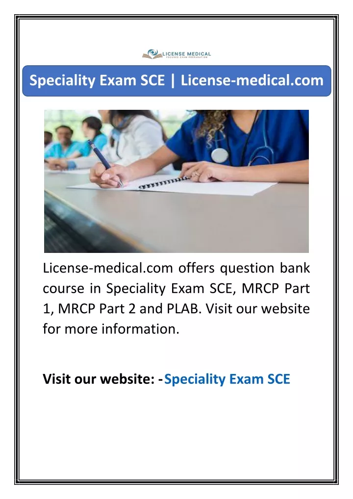 speciality exam sce license medical com